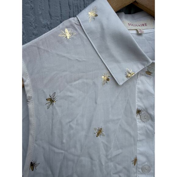 SOLITAIRE boho cream ivory gold metallic bee print inspo sleeveless tunic top - Picture 3 of 6